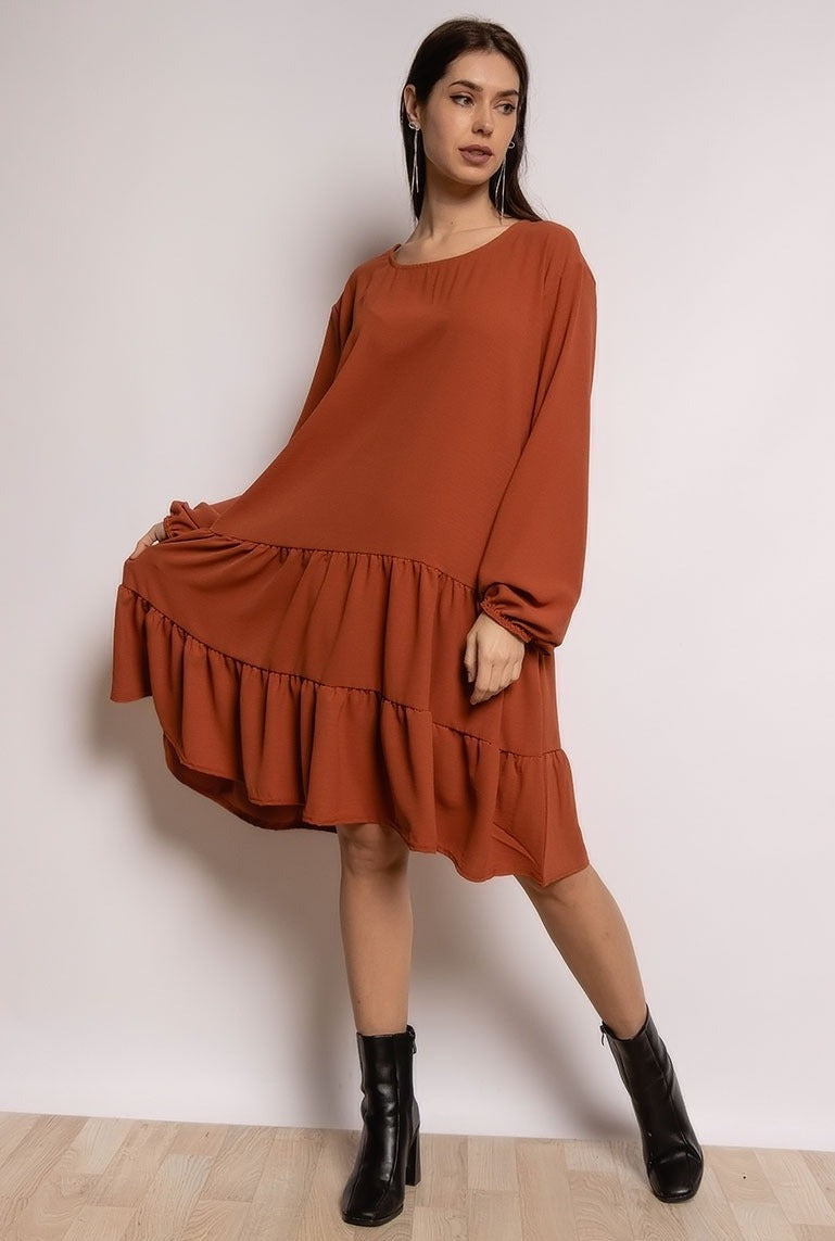 IMOD Ruffled Poppy Dress Rust