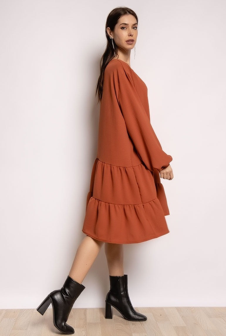 IMOD Ruffled Poppy Dress Rust