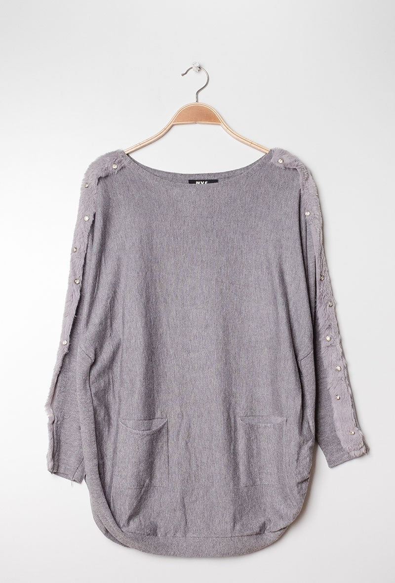NF Sweater Faux Fur Grey