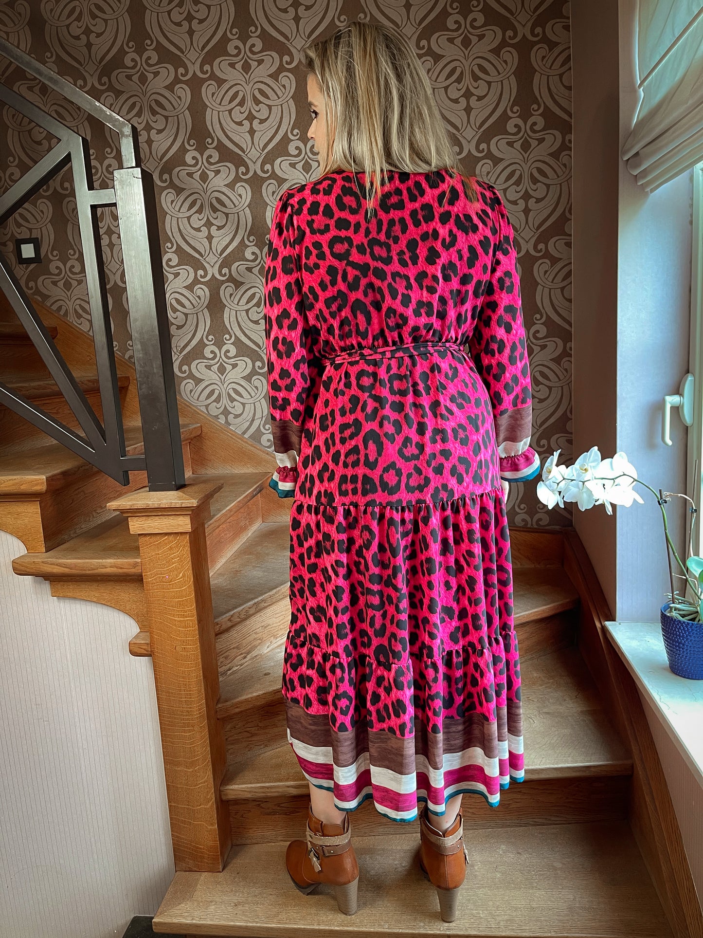 TM Leopard Pop Dress Fuchsia