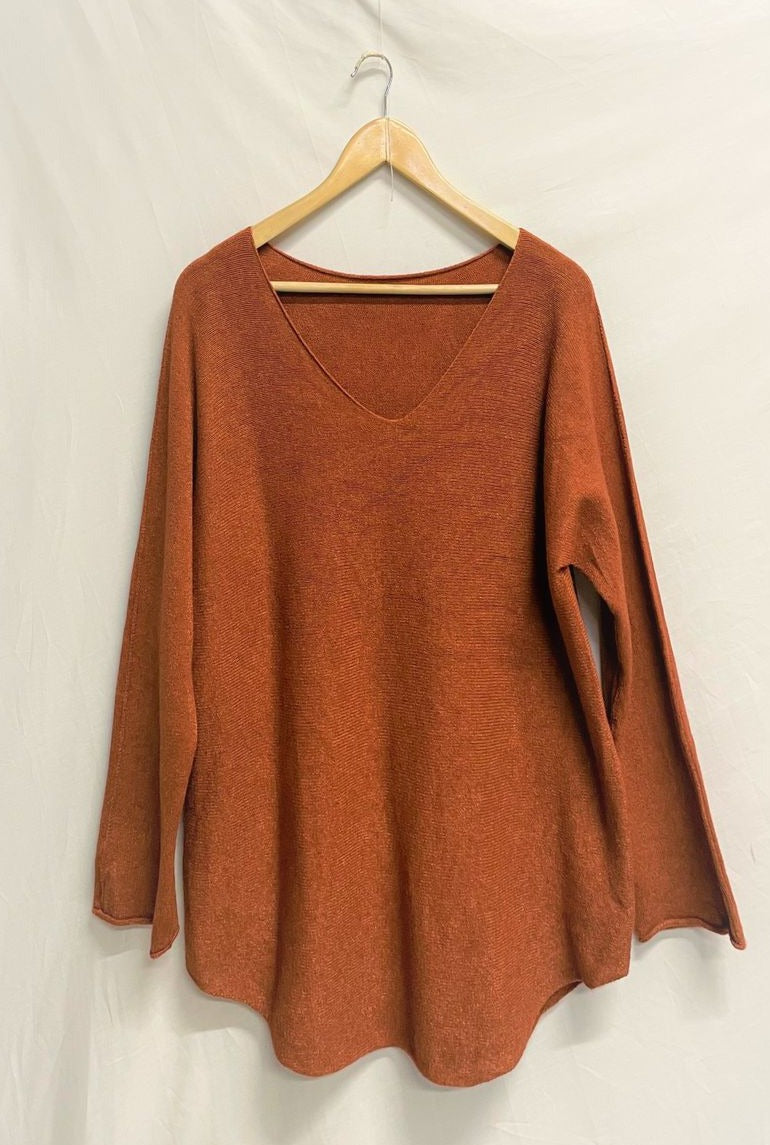 CS Loose V-Neck Sweater Rust