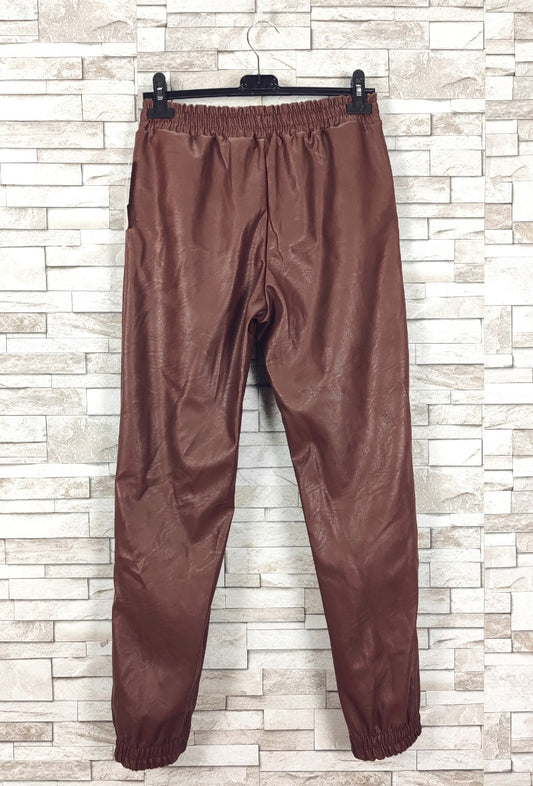 NS Faux Leather Pants Dark Brown