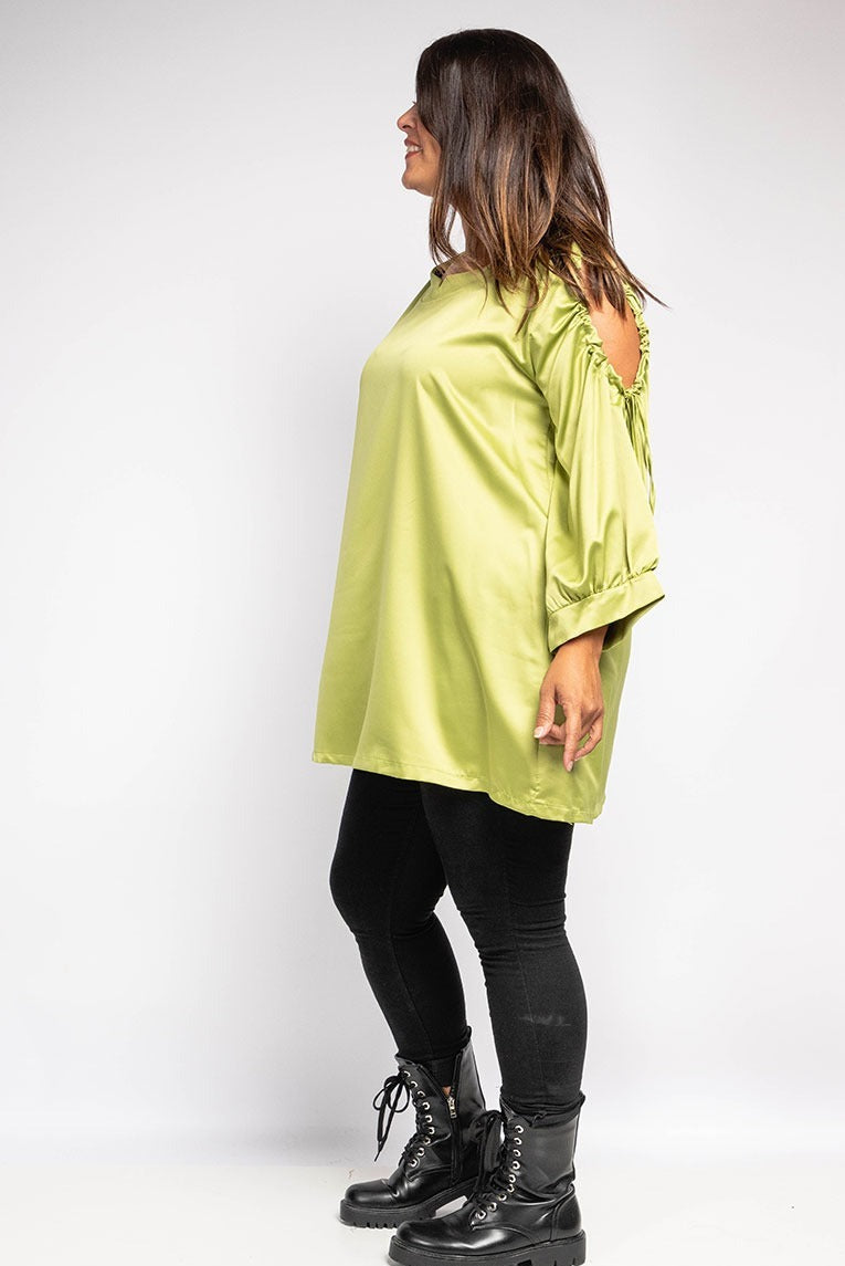 2W Satin Off-shoulder blouse Lime