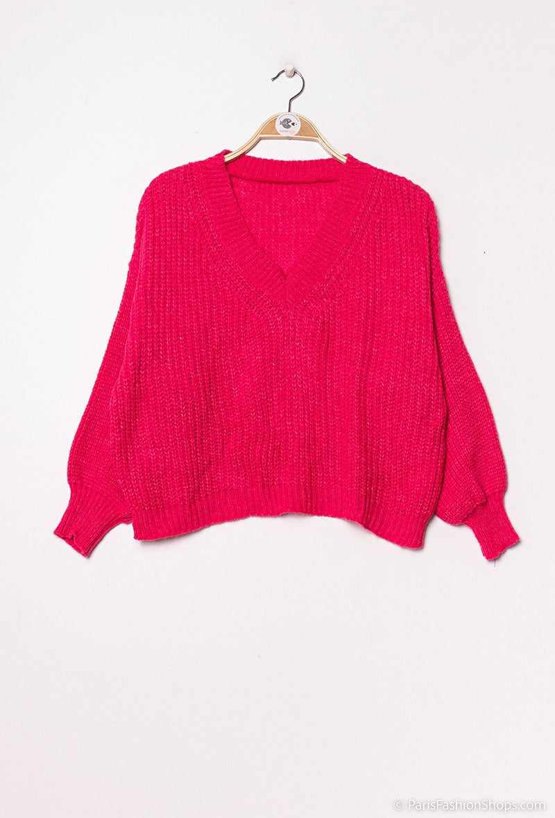 QQ V-Neck Sweater Raspberry