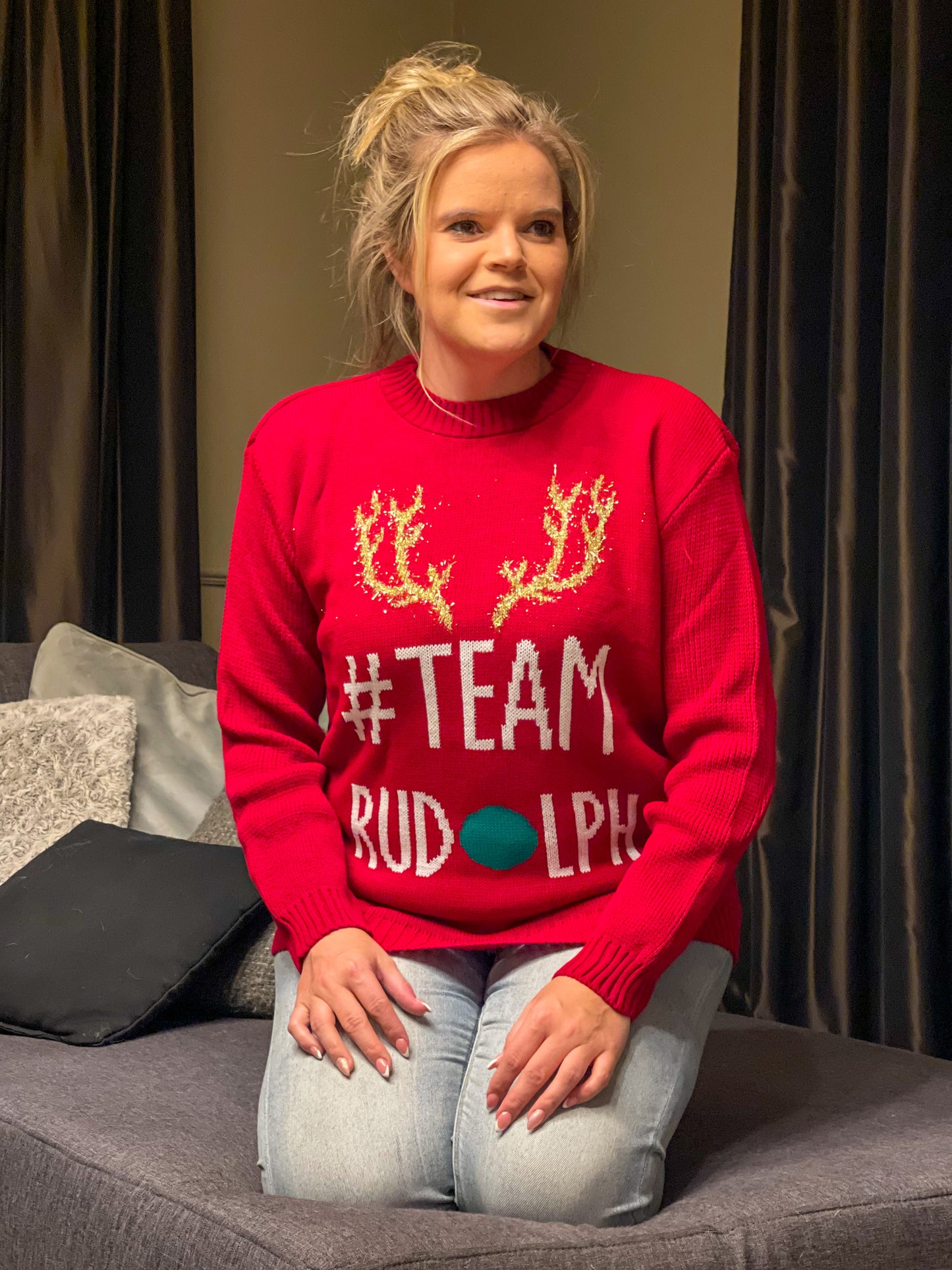 TM Christmas Sweater Team Rudolf Red