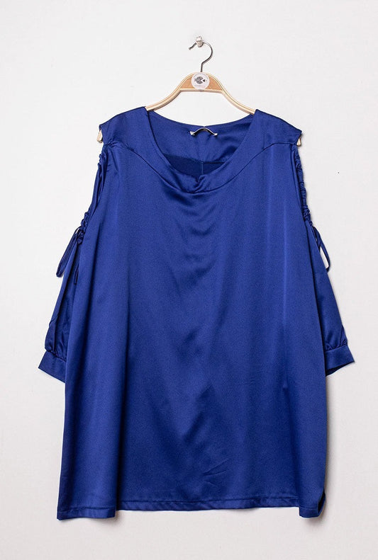 2W Satin Off-shoulder blouse Blue