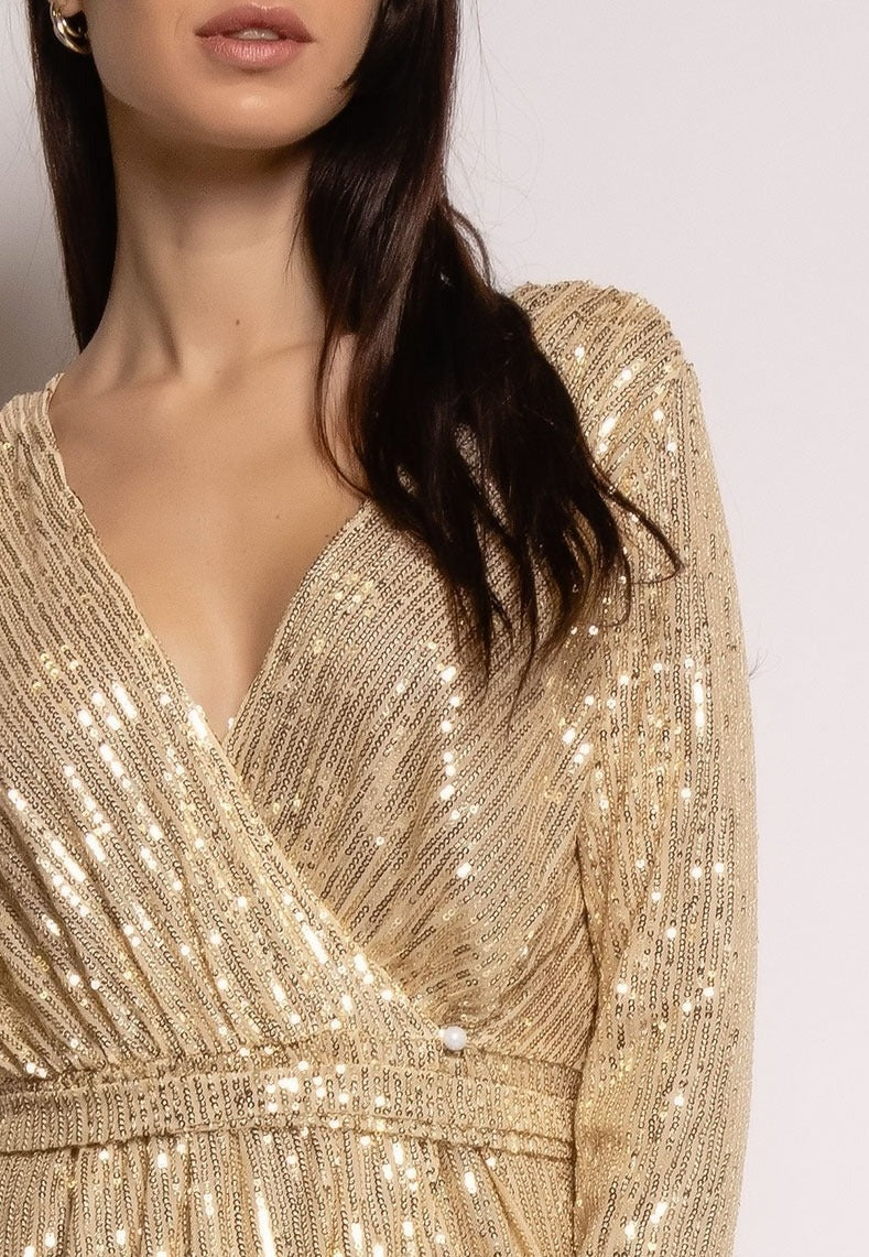 LR Sequin wrap Dress Gold