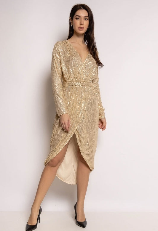 LR Sequin wrap Dress Gold