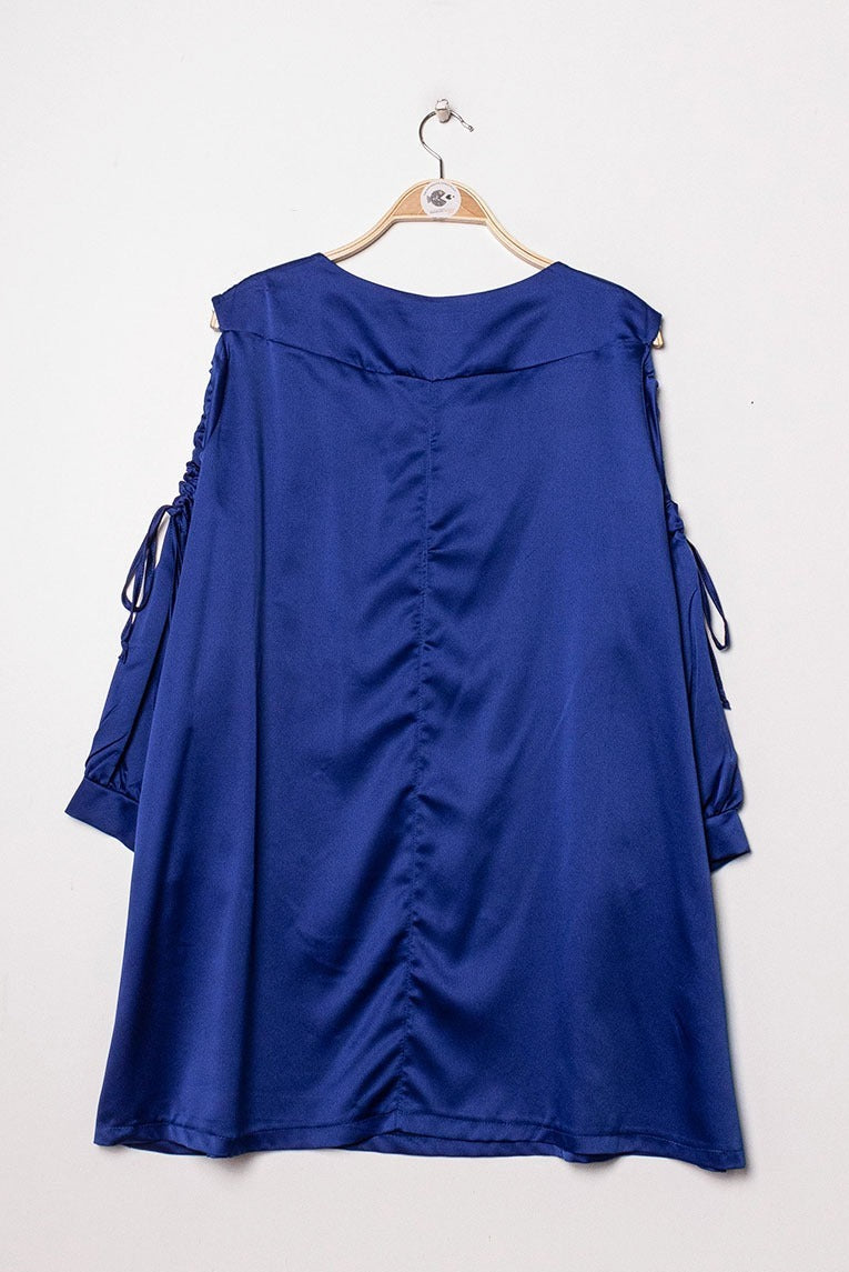 2W Satin Off-shoulder blouse Blue