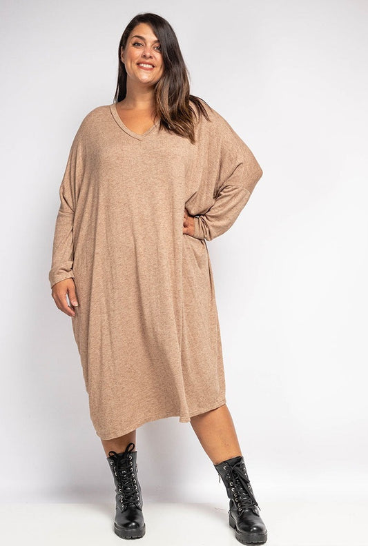 LP V-Neck Sweaterdress Camel