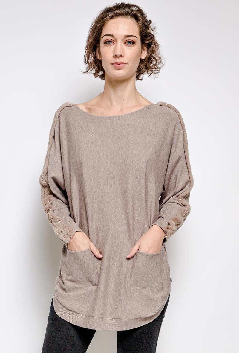 NF Sweater Faux Fur Taupe