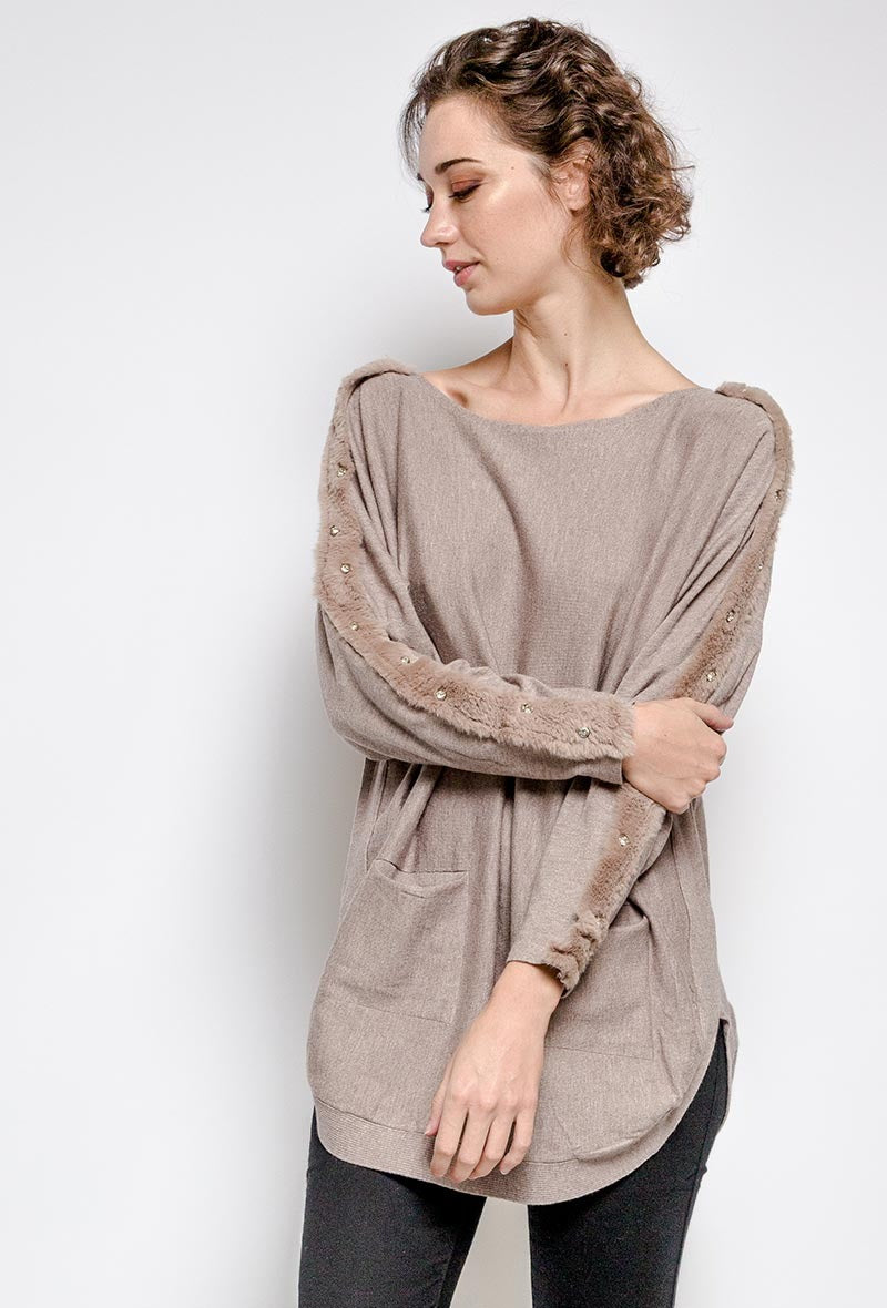 NF Sweater Faux Fur Taupe 2